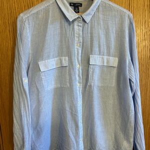GAP Boyfriend Woman’s XL Blue White Cotton Long Sleeve Shirt Top  Cotton Beach
